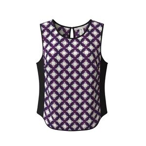 Trina Turk Purple and Black Geometric Silk Blouse Size M Luxury Designer